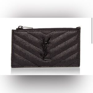 Authentic black YSL Cassandre Matelassé Fragments Zipped Card Case